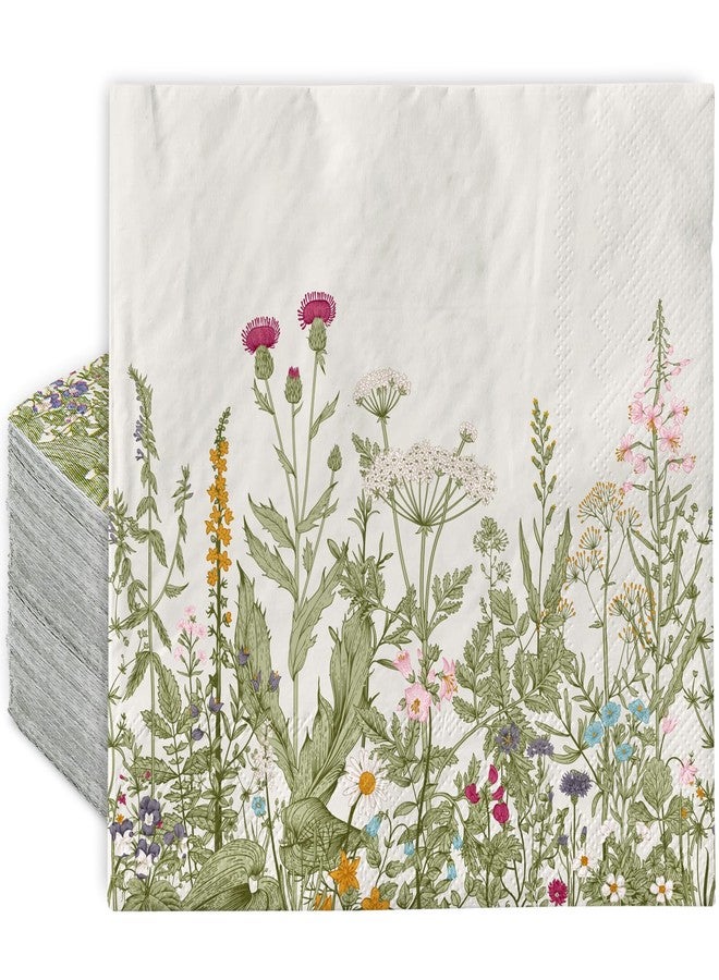 JarThenaAMCS 80Pcs Green Wildflower Cocktail Paper Napkins Vintage Wild Floral Disposable Napkins Decorative Beverage Napkin for Bathroom Wedding Baby Shower Party Table Decor Supplies - Image 1